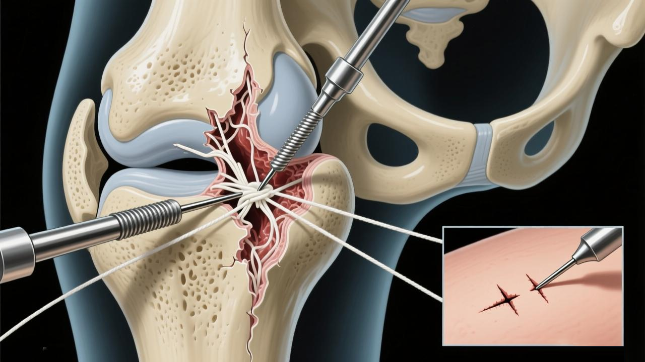 關(guān)節(jié)鏡下韌帶手術(shù)示意圖展示微創(chuàng)切口和內(nèi)部操作